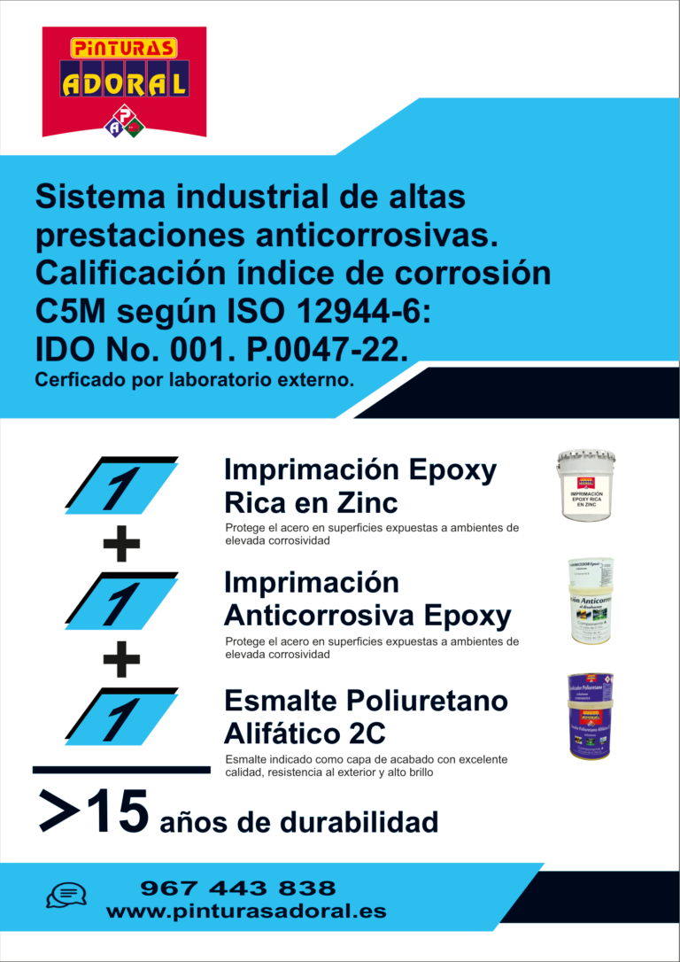 Certificado de clasificación C5M según ISO 12944 de Pinturas Adoral